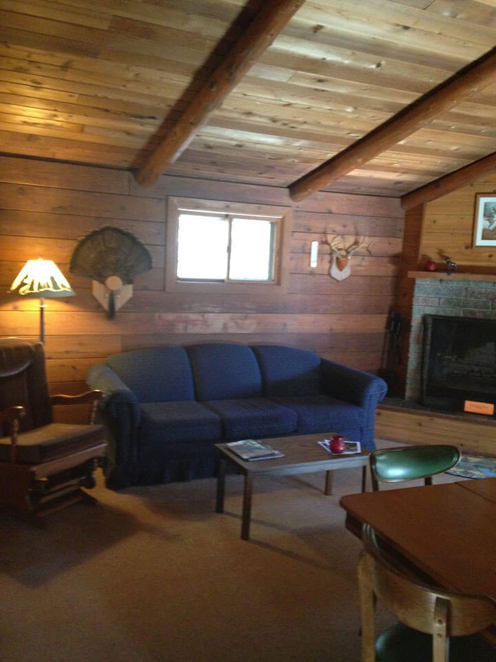 Wolf Cabin Living Room and Fireplace